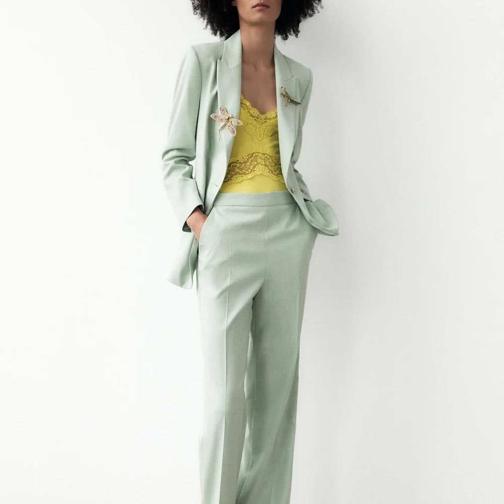 Zara Green Wide-Leg Pants - Picture 1 of 14